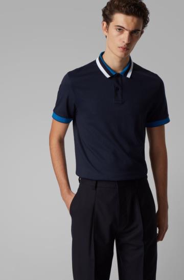 Koszulki Polo BOSS Slim Fit Ciemny Niebieskie Męskie (Pl07537)